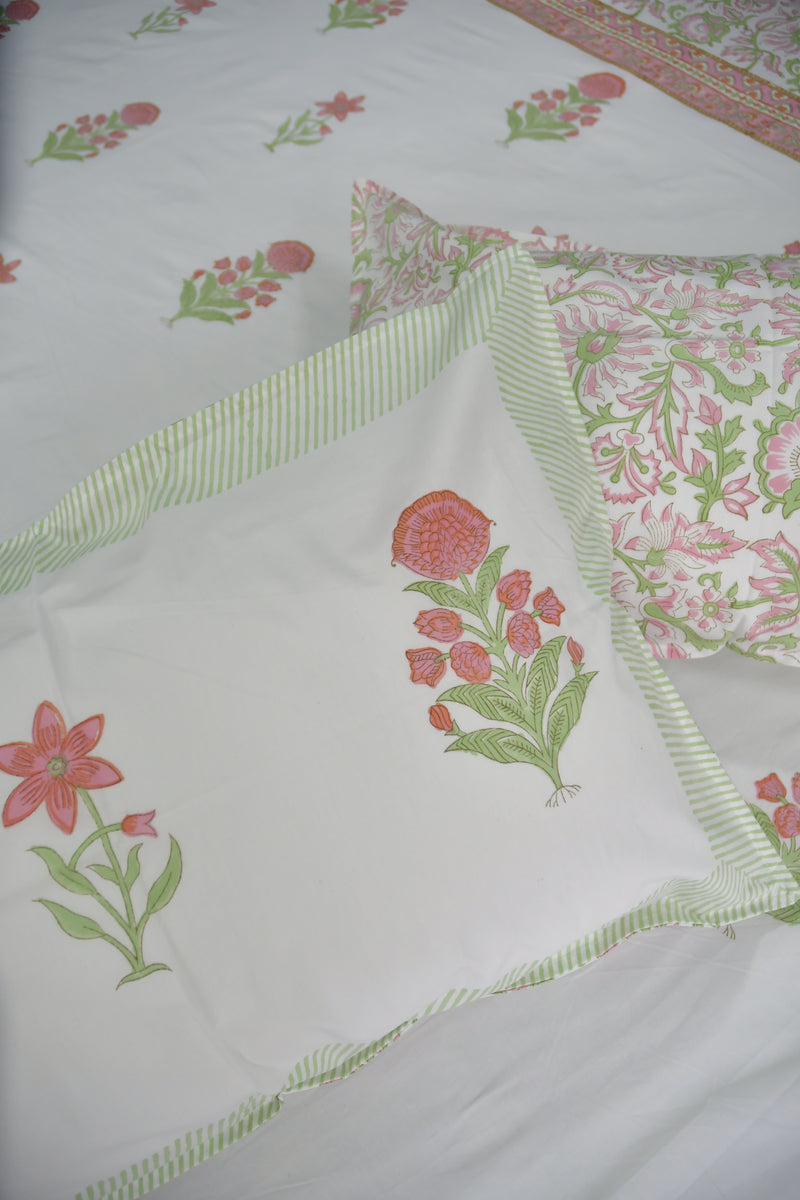 Peach hand block Bedsheet 