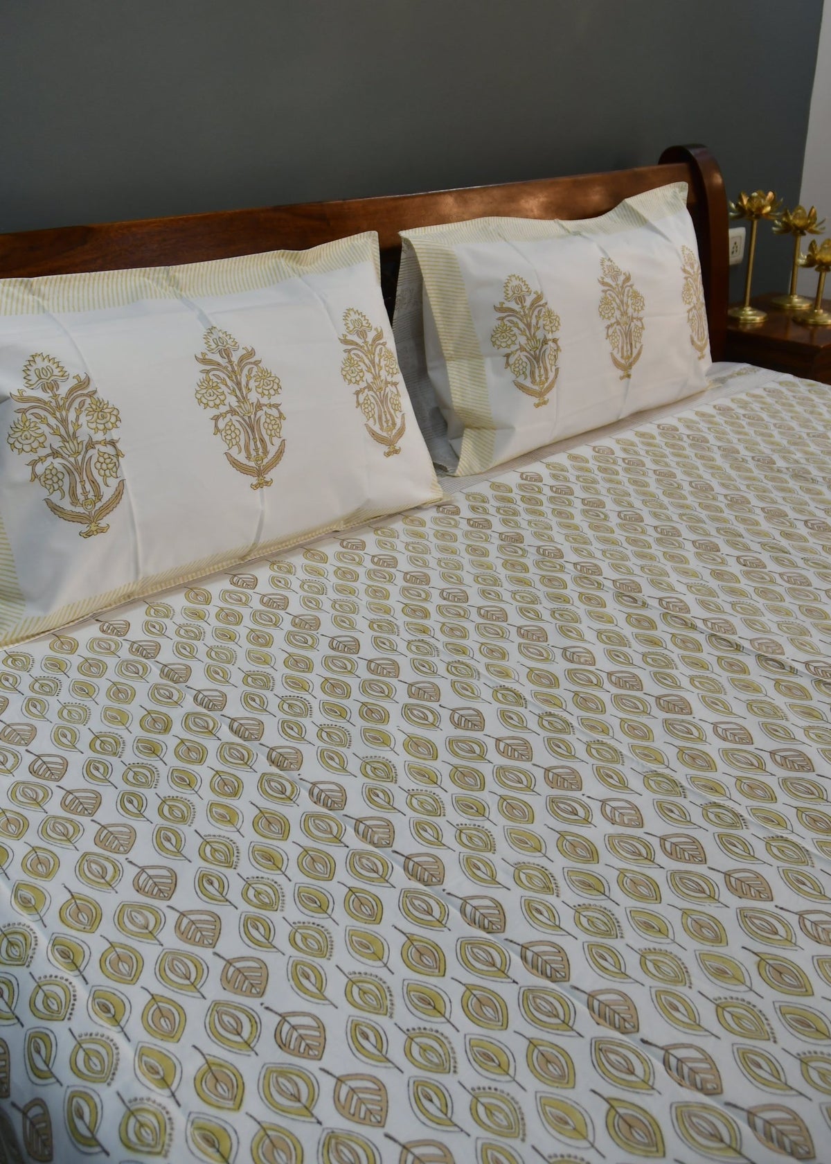 Yellow Leaf  Bedsheet Hand Block designer