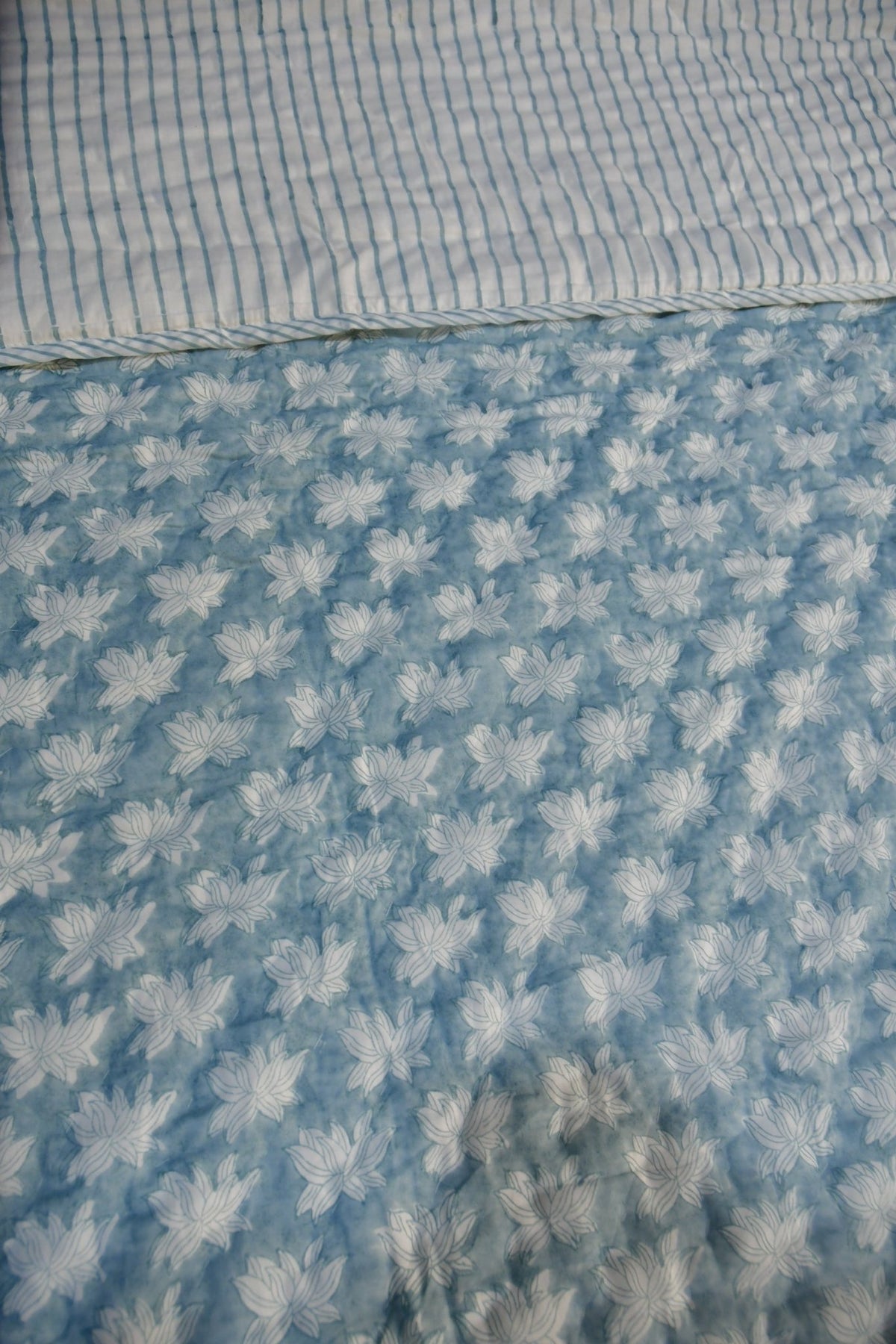 Hand Block Blue Lotus Quilt