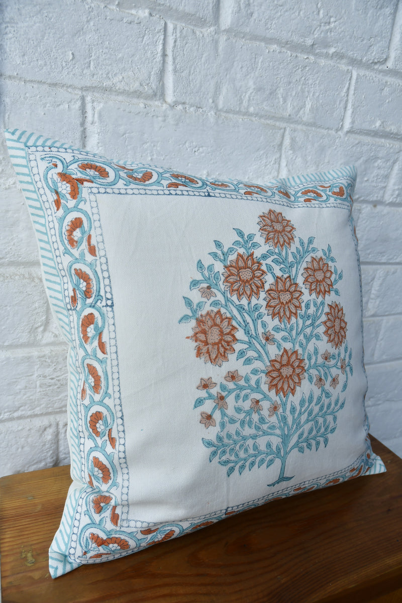 Orange floral HandBlock cushion cover