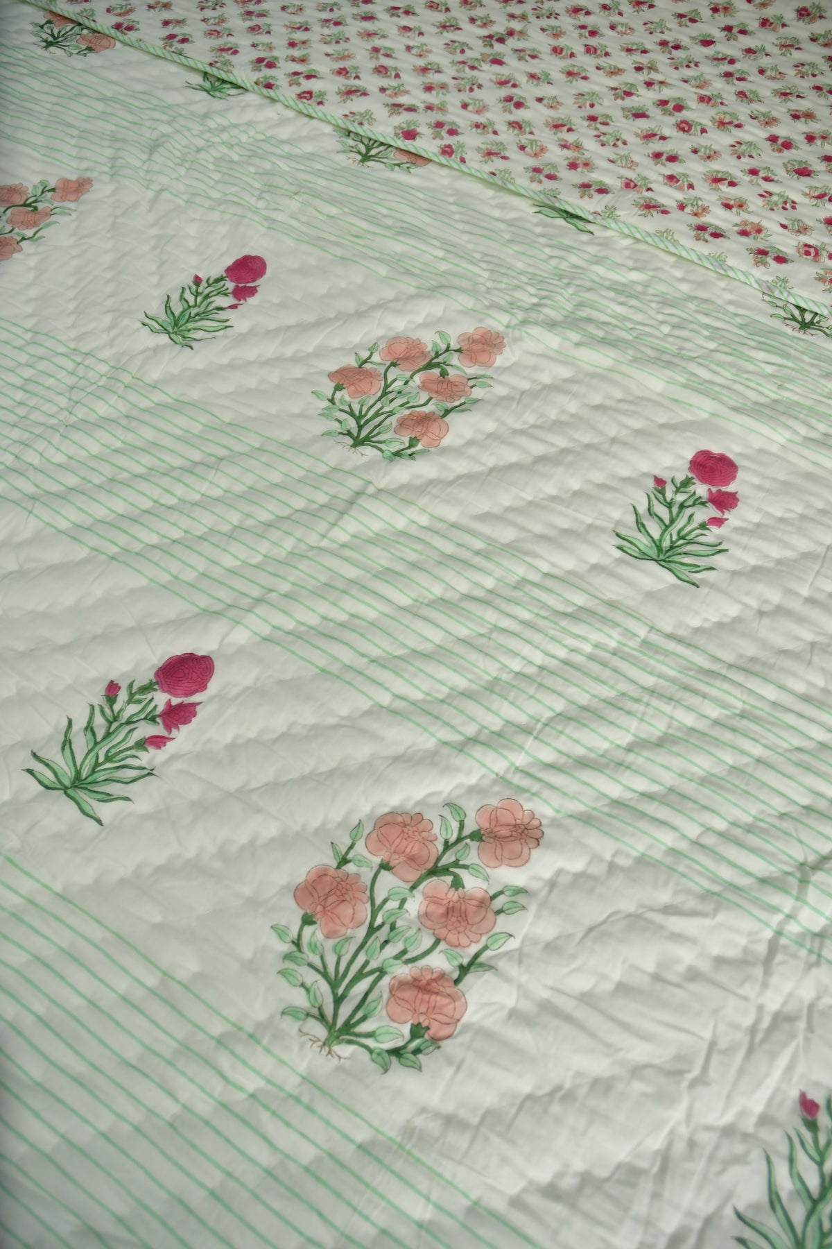 Peach and Pink Floral Premium  HandBlock  Quilt