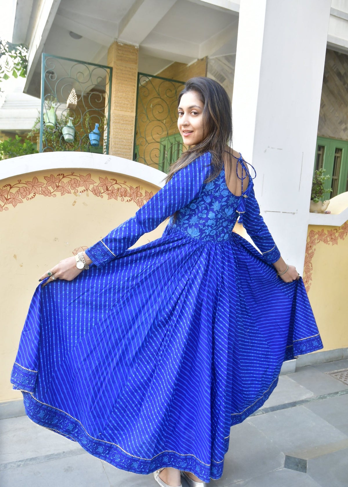 Royal Blue Anarkali Lehariya Kurta