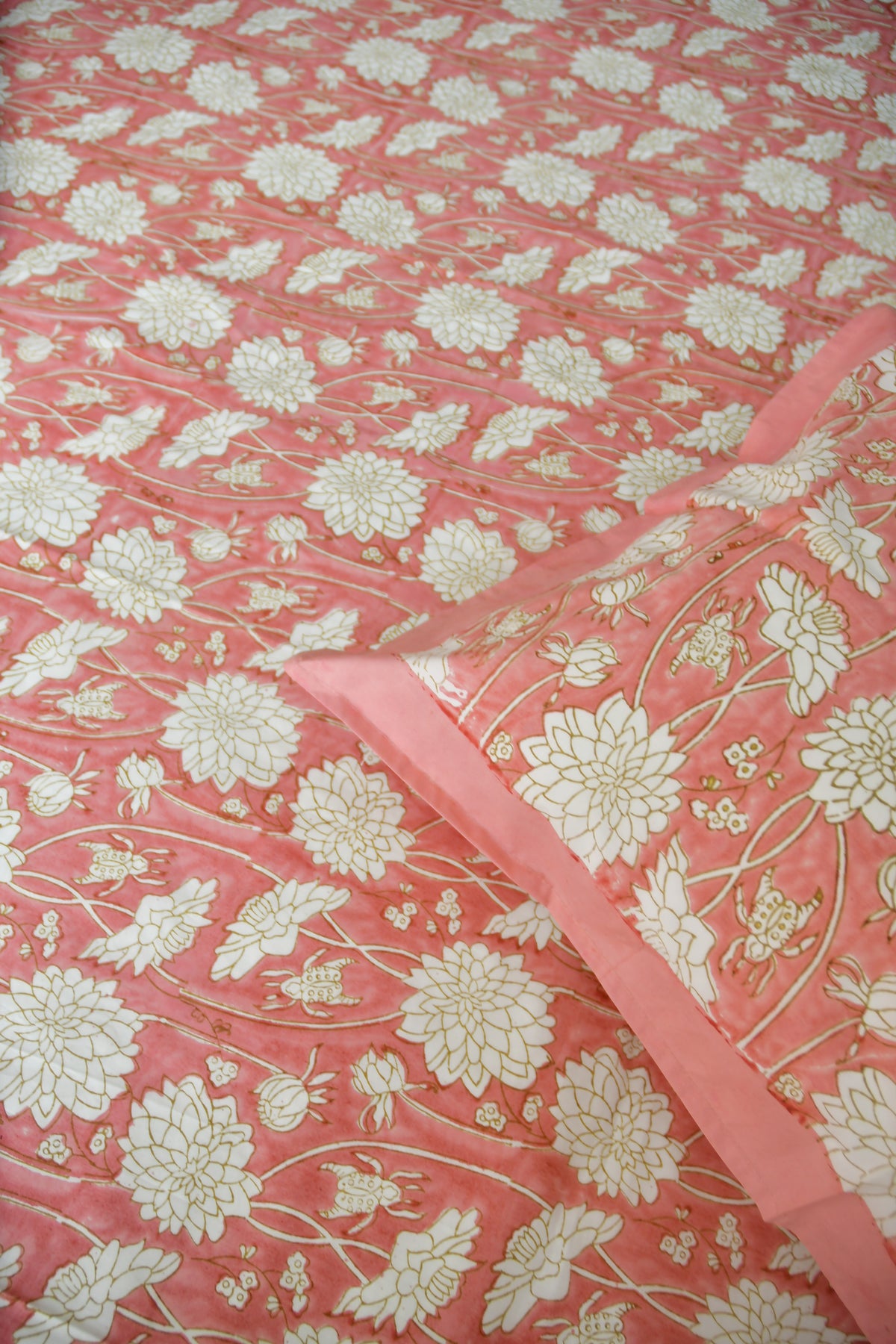 Pink floral Bedsheet Hand Block