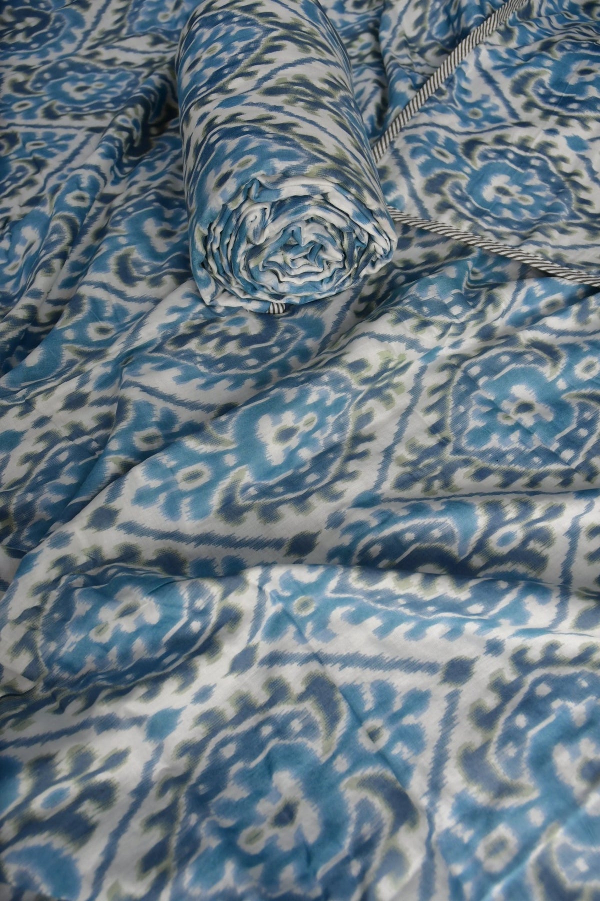 Blue Ikkat Mul Mul Dohar - Jaipuri, AC quilt