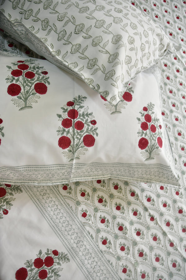 Red Flower Jaal Bed sheet Hand block