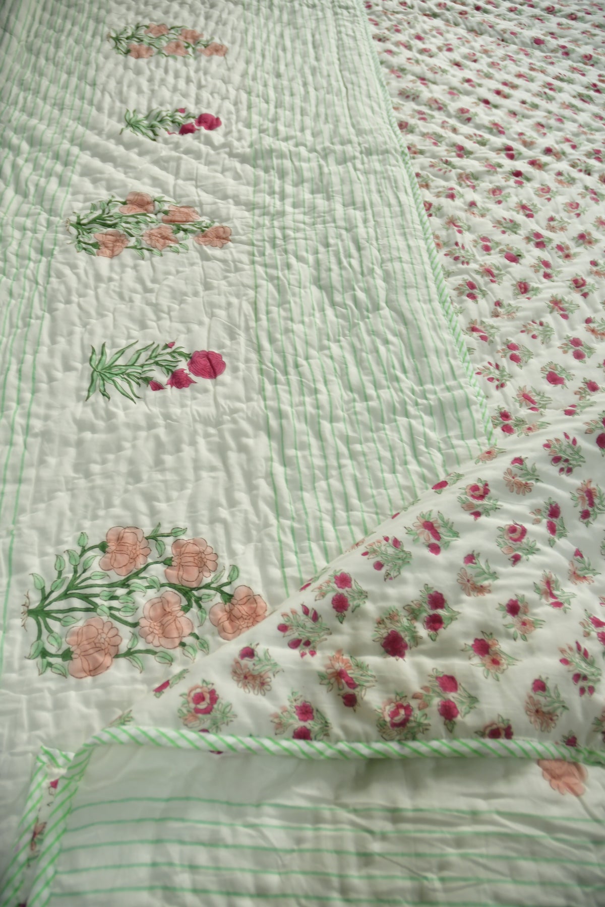 Peach and Pink Floral Premium  HandBlock  Quilt