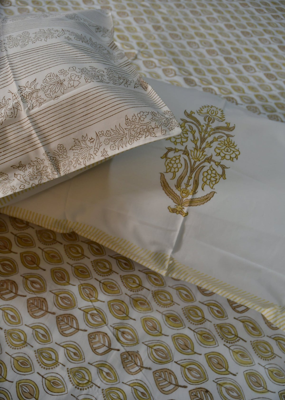 Yellow Leaf  Bedsheet Hand Block Organic stuff