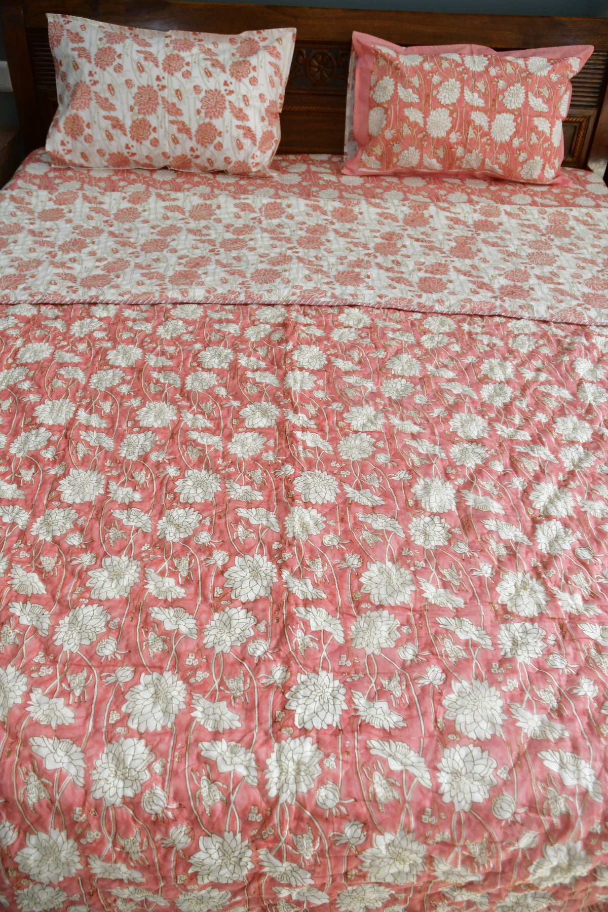 Pink floral Bedding set - Premium Hand block , Jaipur's best