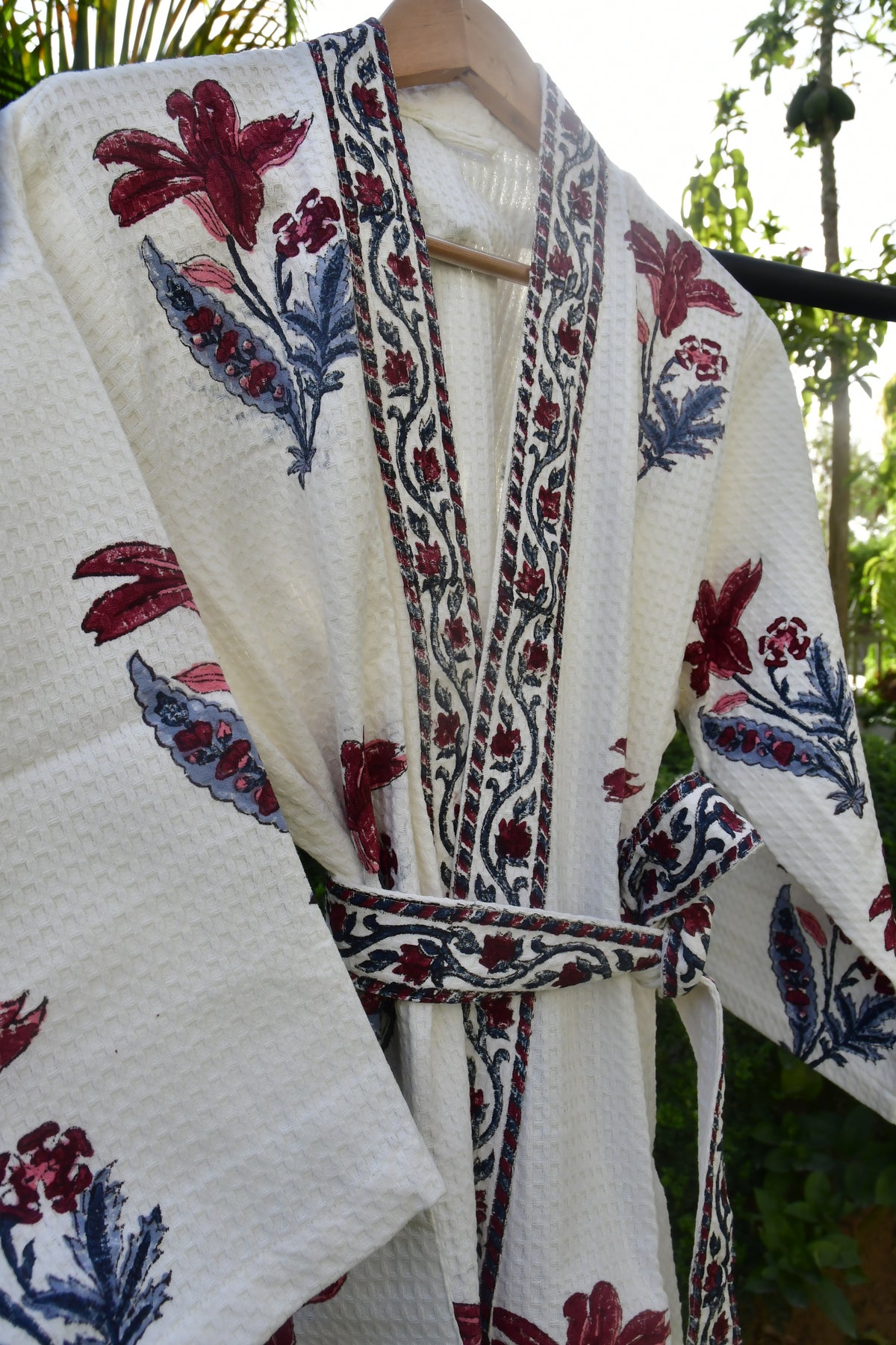 Peace Lilly waffle cotton Hand Block bathrobe jaipuri