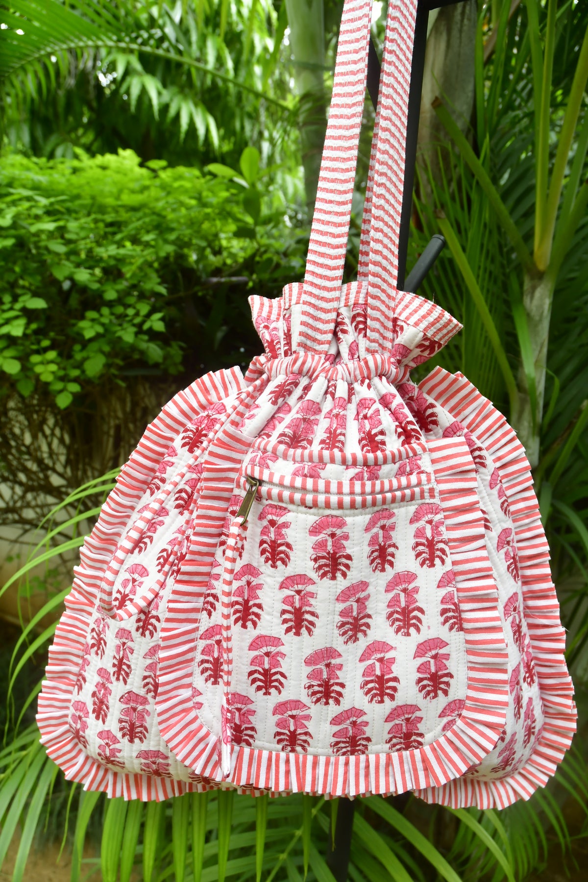 Red and White Potli Tote Bag