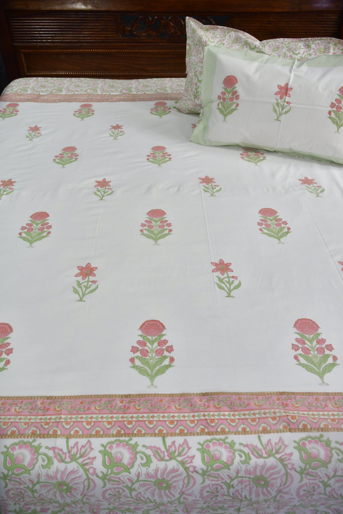 Premium peach hand block cotton Bedsheet 