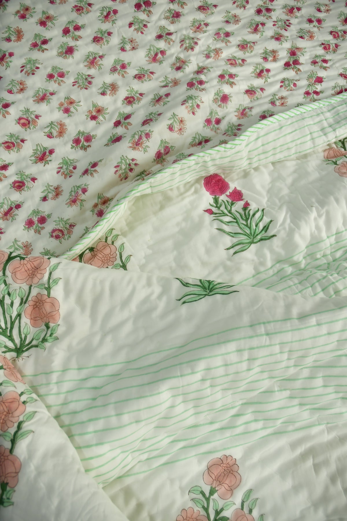 Peach and Pink Floral Premium  HandBlock  Quilt