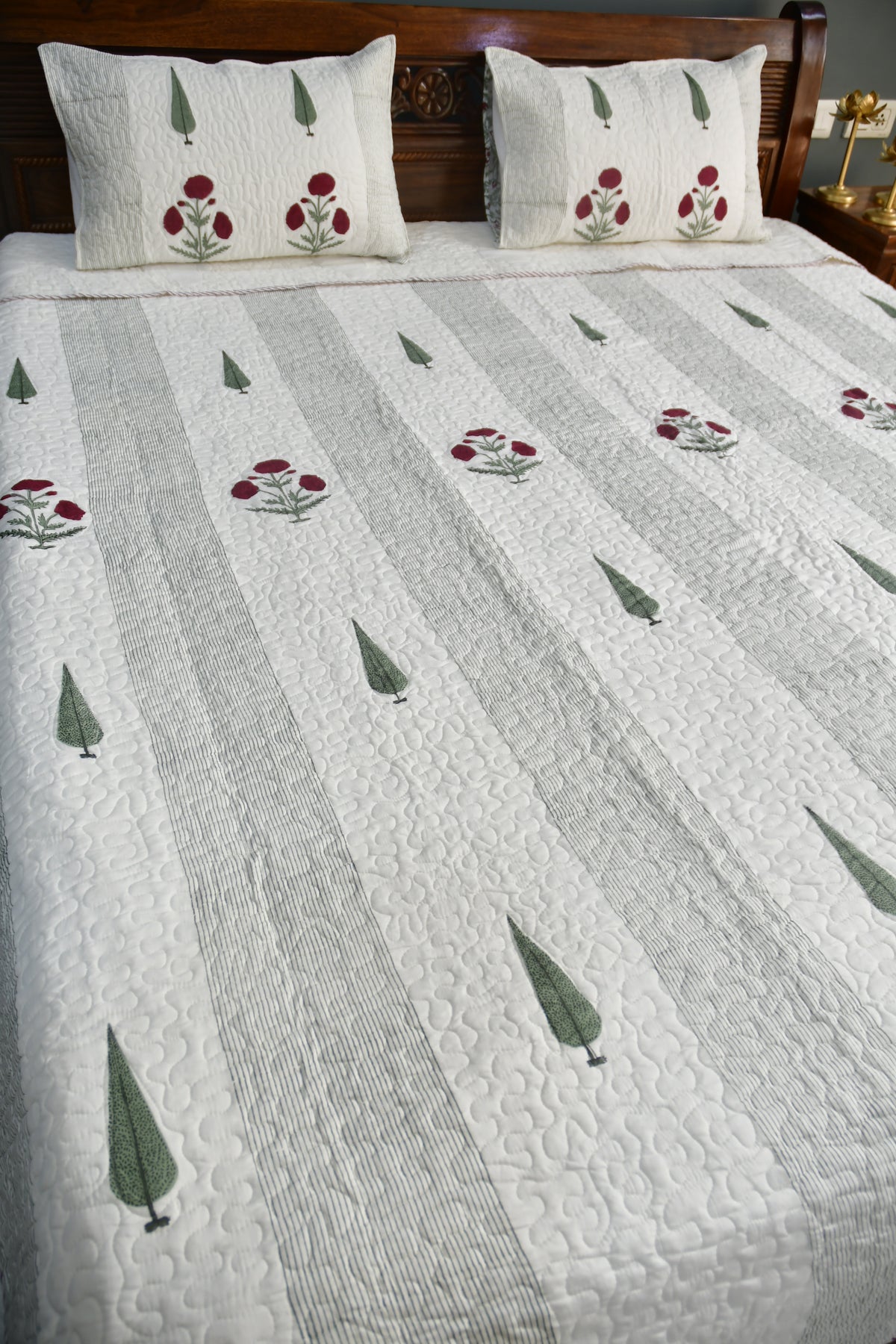 Red Poppy Quilted bedcover Hand Block premium organic cotton Jaipuri 