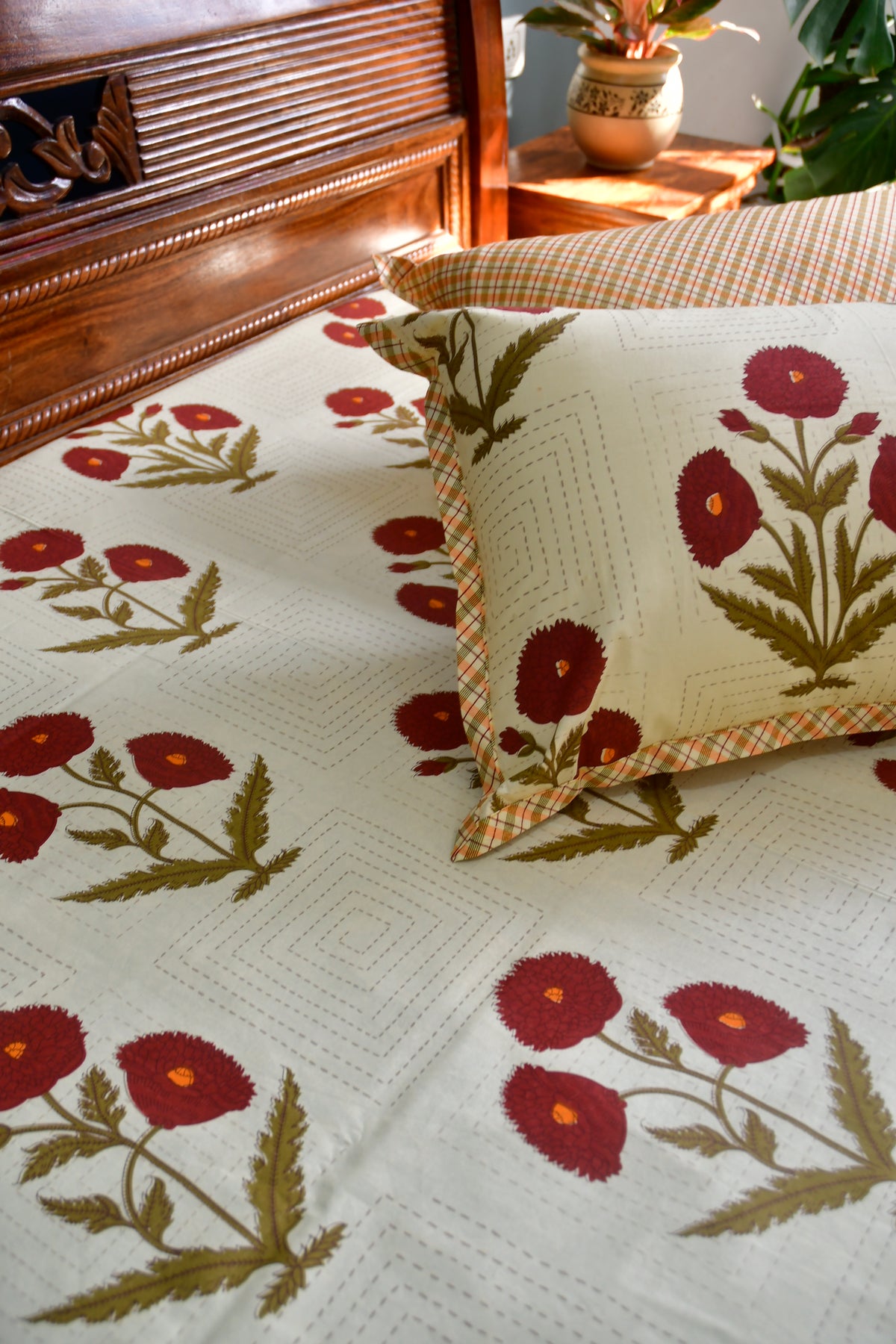 Red poppy cotton Bedsheet Premium organic