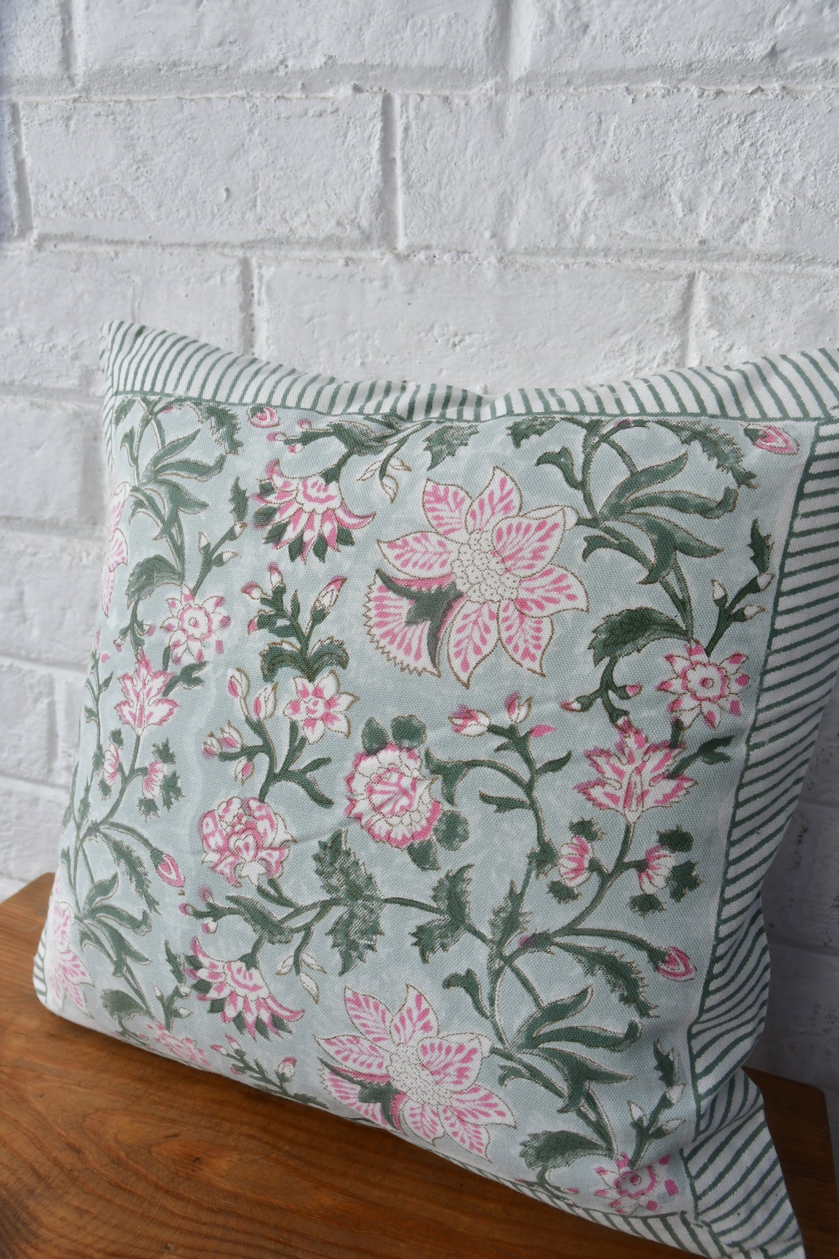 Sea green cotton HandBlock cushion cover 