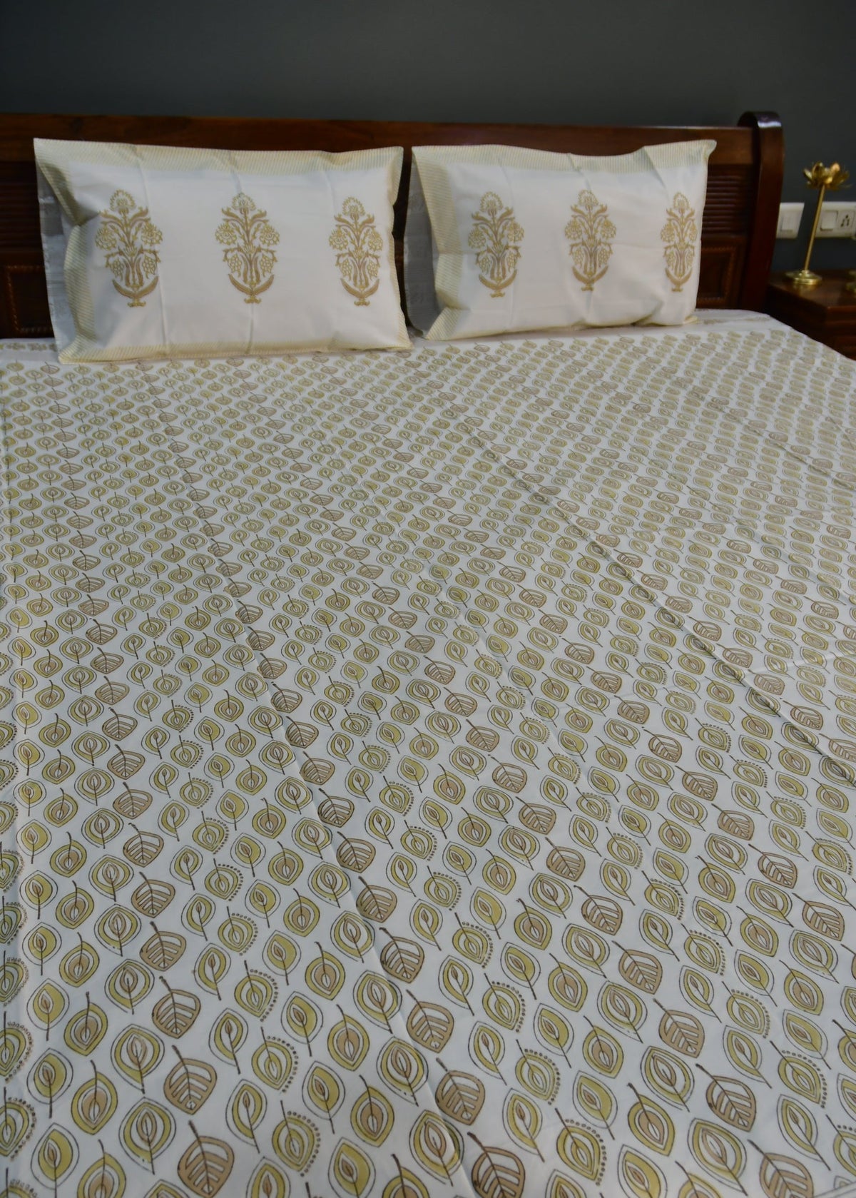 Yellow Leaf  Bedsheet Hand Block Sale