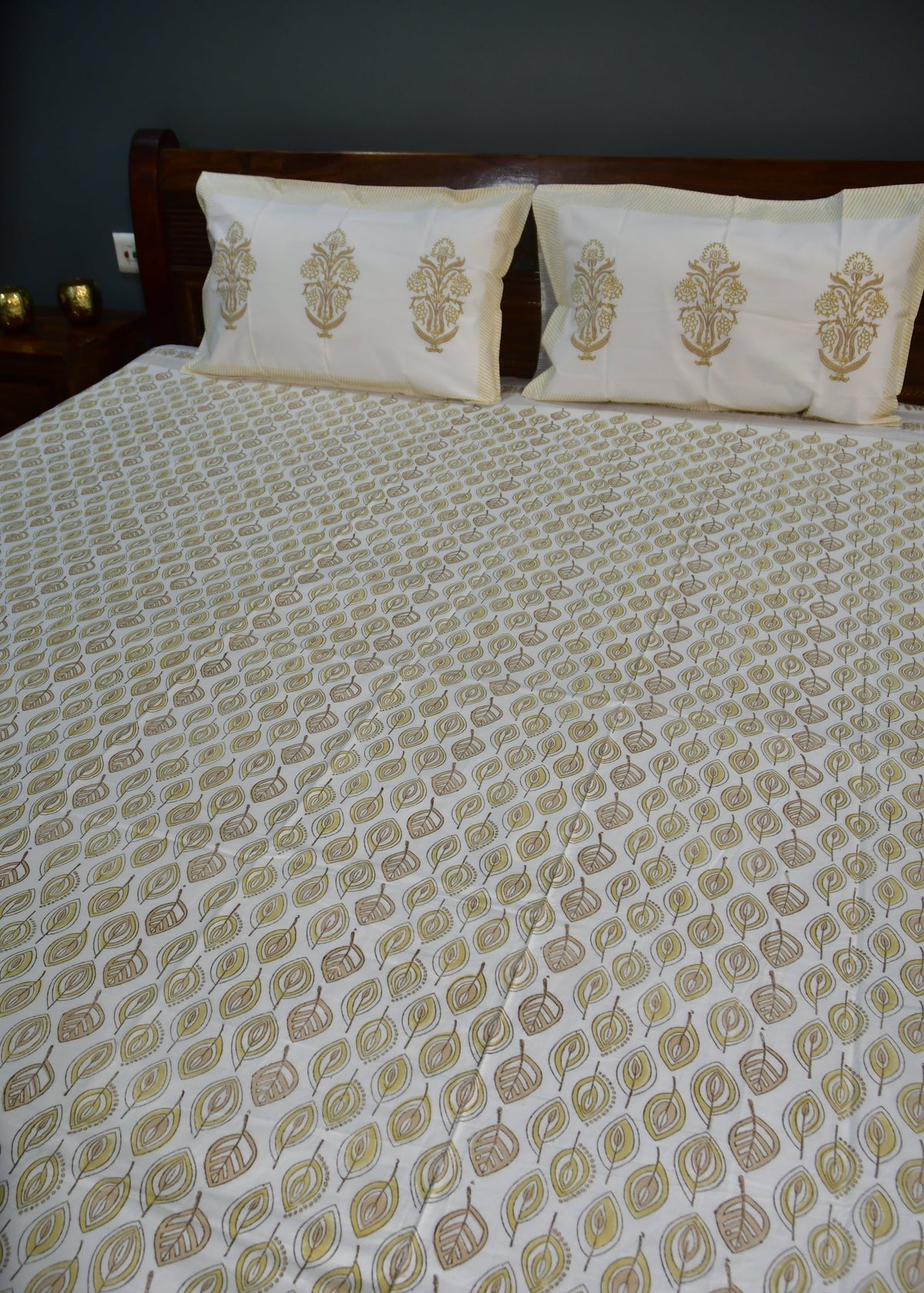 Yellow Leaf  Bedsheet Hand Block  