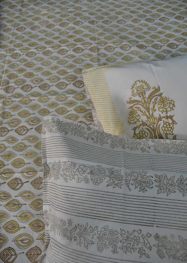 Yellow Leaf  Bedsheet Hand Block 