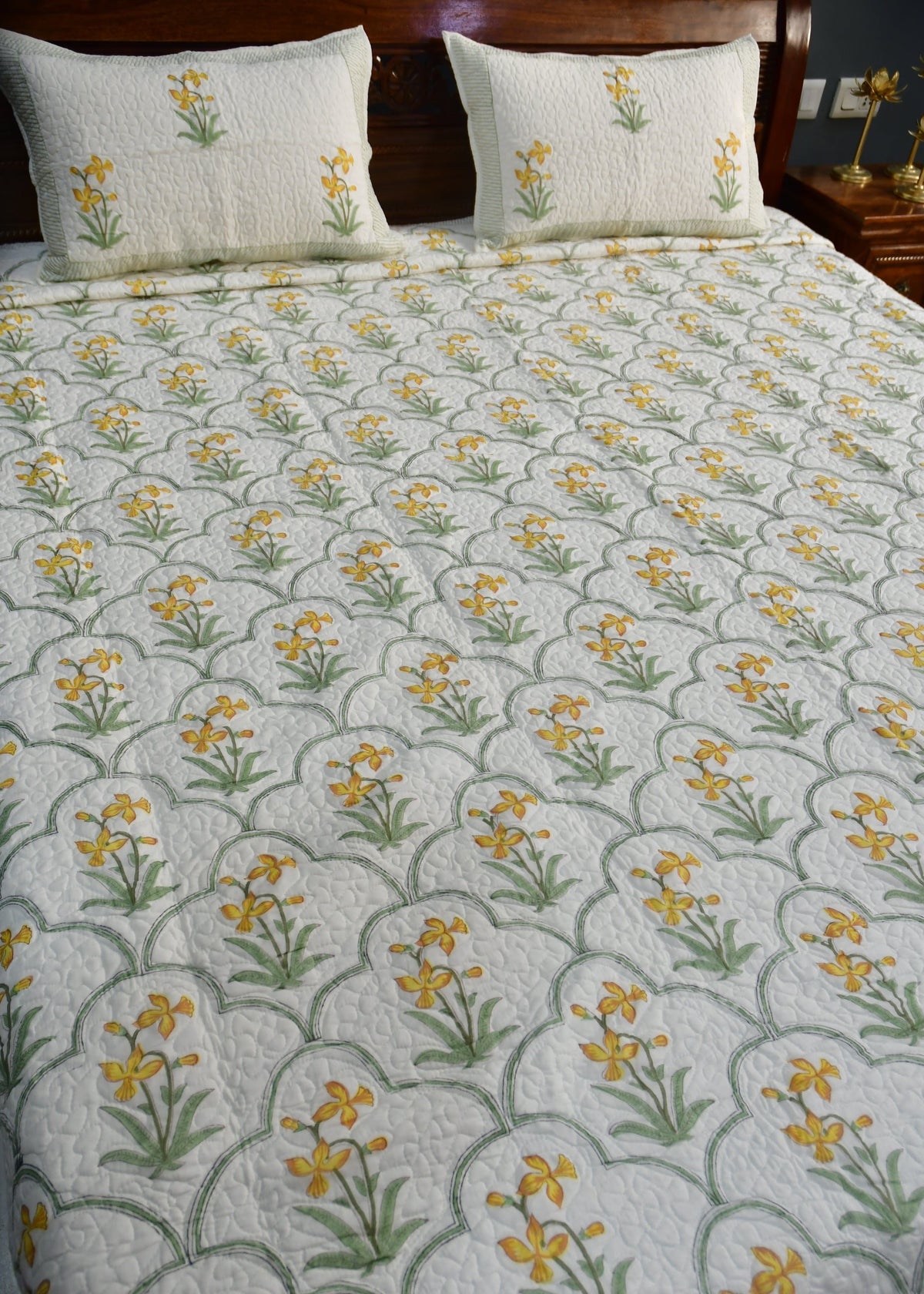 Yellow Jaal Bedcover Jaipur Rajasthan organic cotton