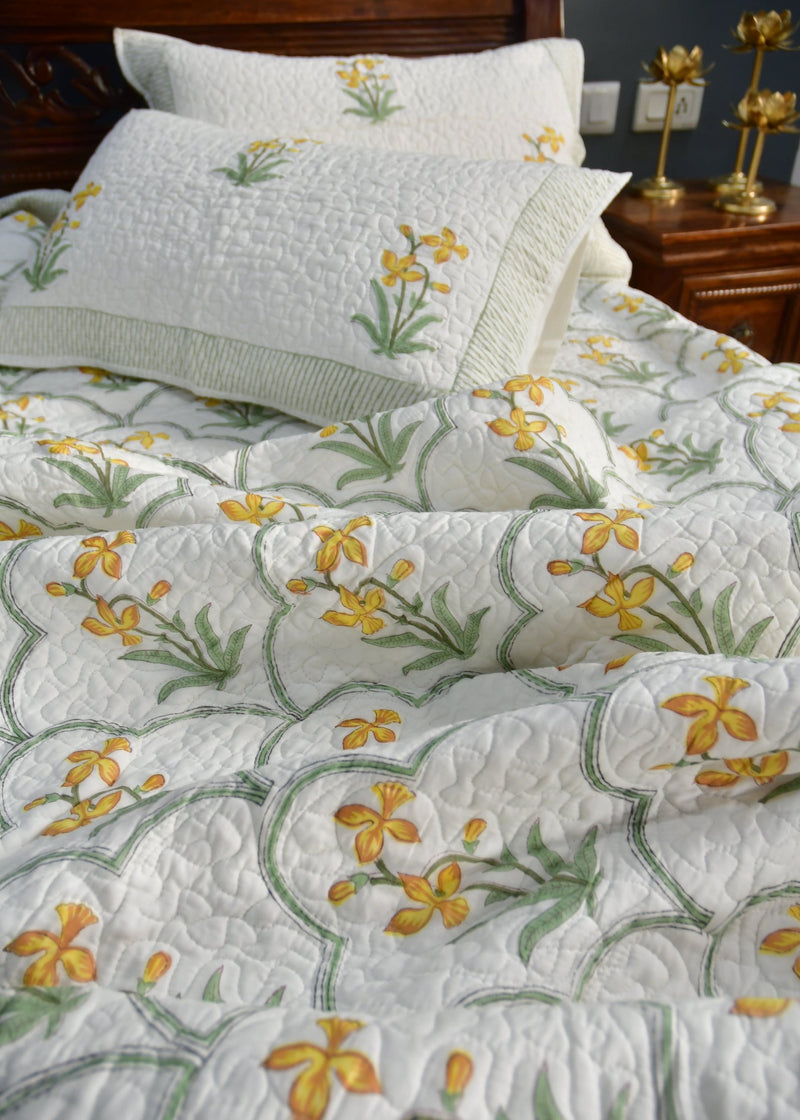 Yellow Jaal Bedcover Jaipur Rajasthan organic cotton & color Hand Block sale 