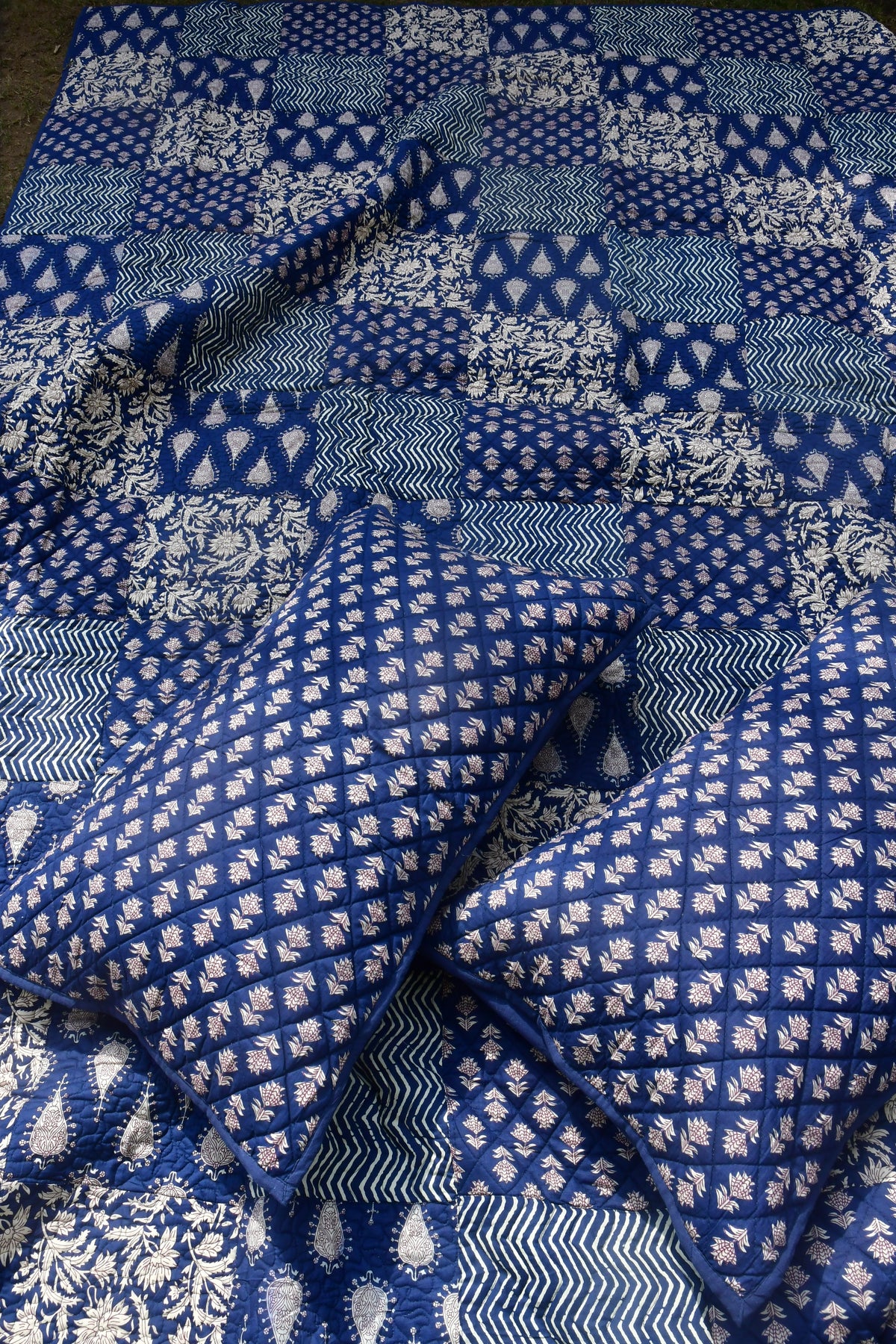 Indigo Dabu Print Quilted bedcover