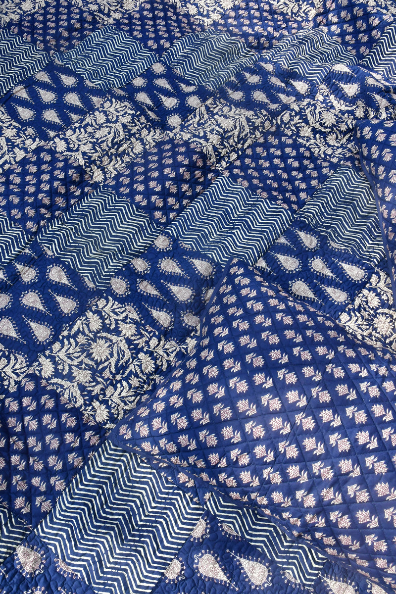 Indigo Dabu Print Quilted bedcover