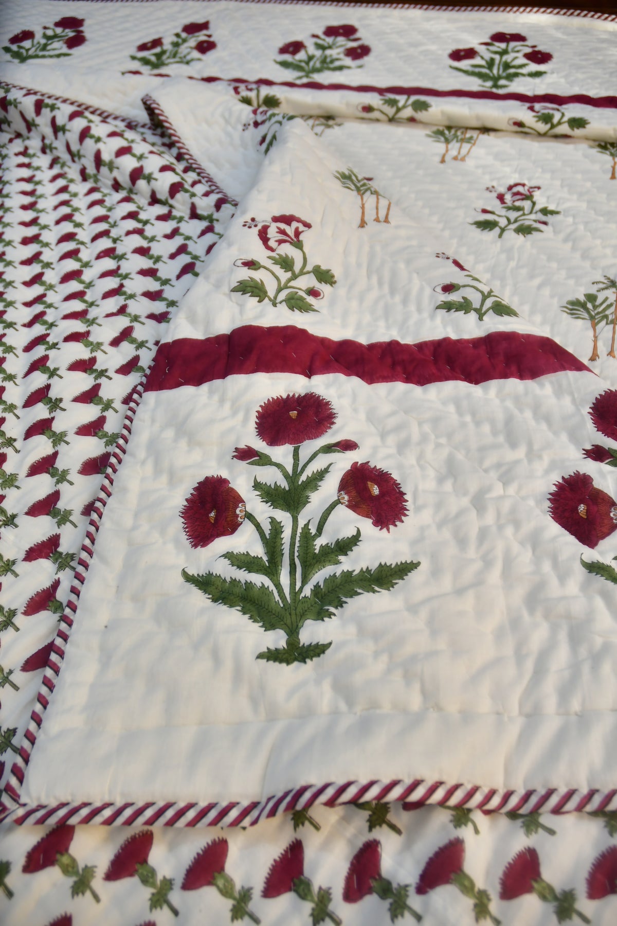 Red Poppy Quilt Premium Hand Block organic cotton traditional Jaipuri 