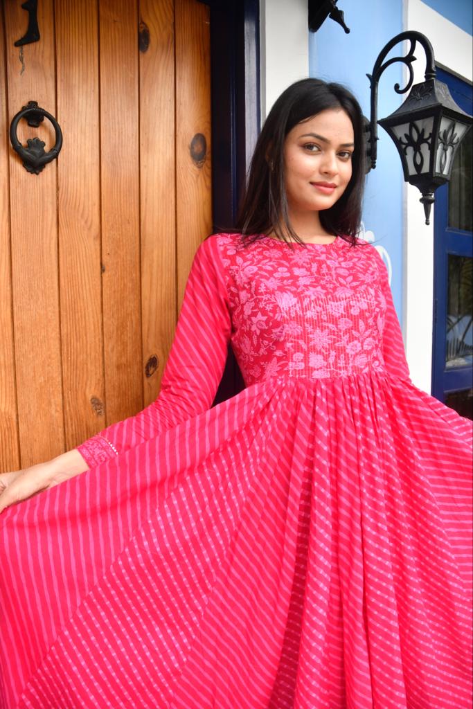 Pink Lehariya Anarkali Kurta