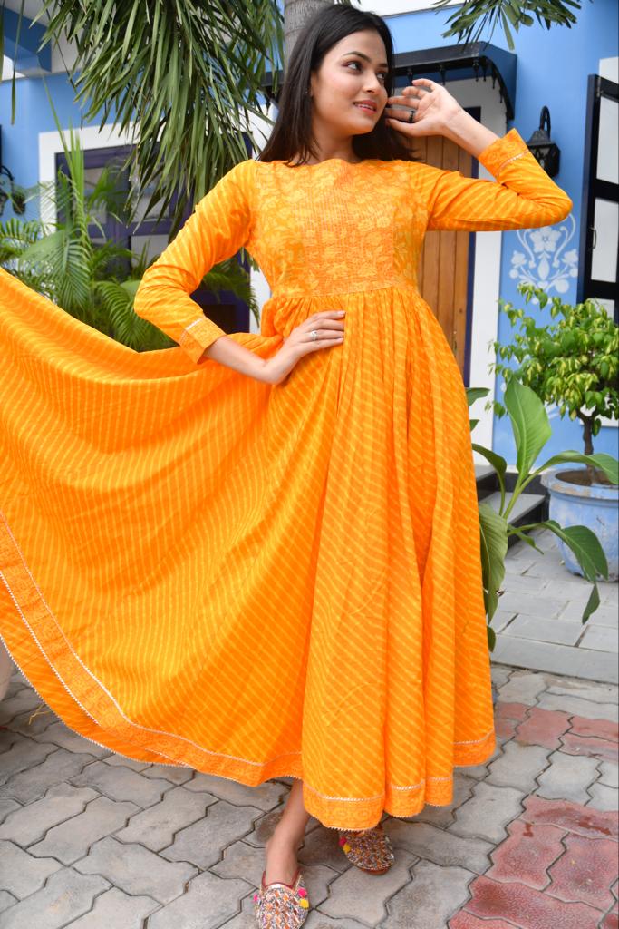 Yellow Lehariya Anarkali Kurta Jaipur and Rajasthan best