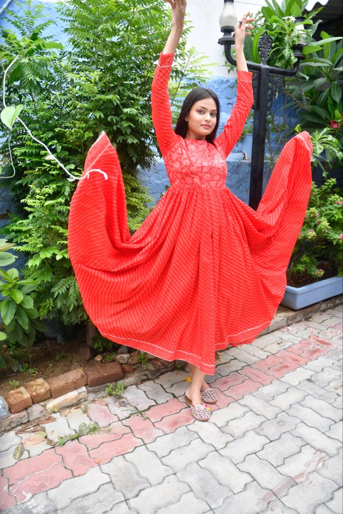 Red Lehariya Anarkali Kurta