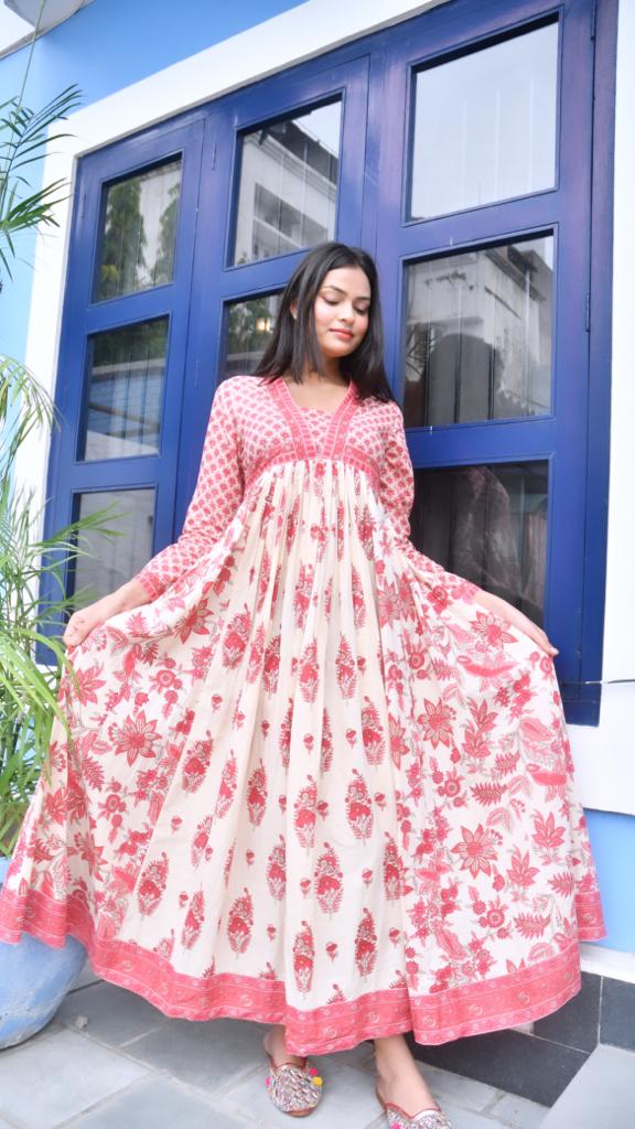 Cream Floral Anarkali Kurta