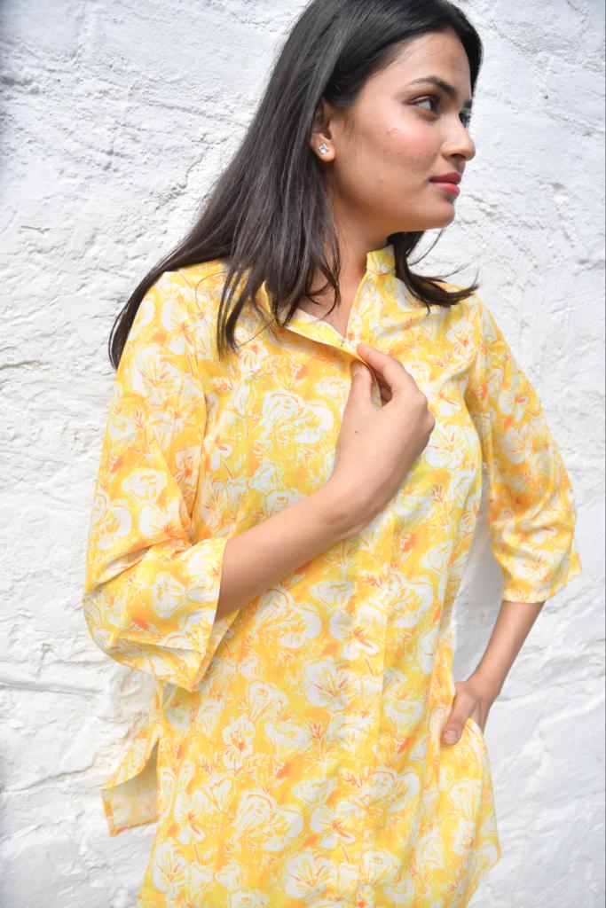 Yellow n White Floral Co-ord set Organic cotton