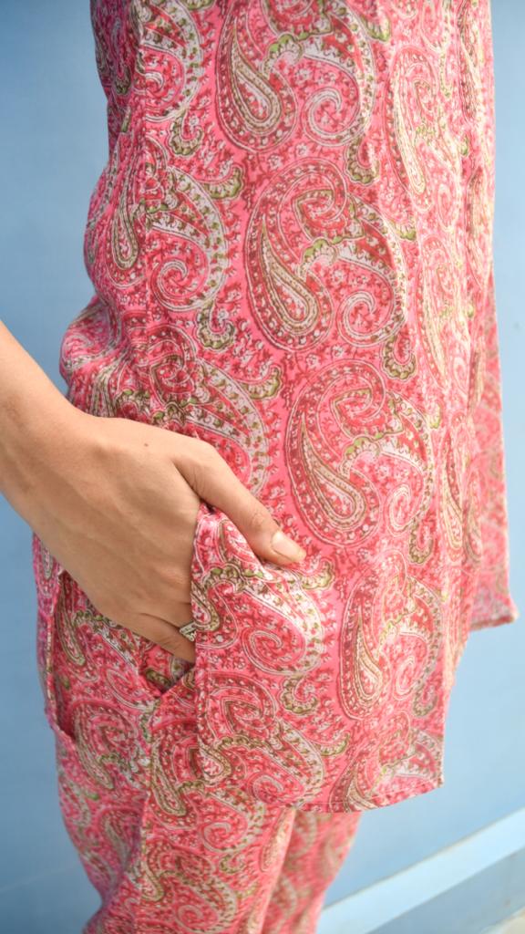 Pink Paisley Co-Ord set Hand Block