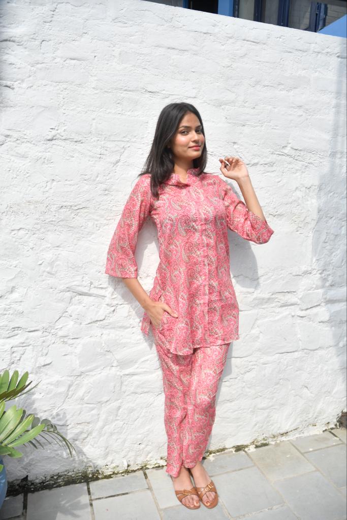 Pink Paisley Co-Ord set premium Jaipuri