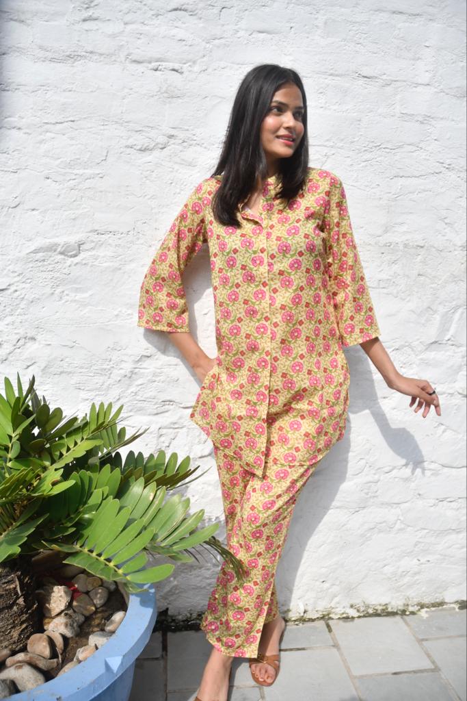 Mustard Green Floral Co-Ord set trending