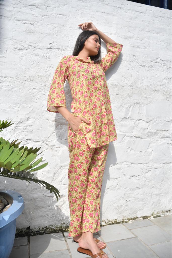 Mustard Green Floral Co-Ord set hot